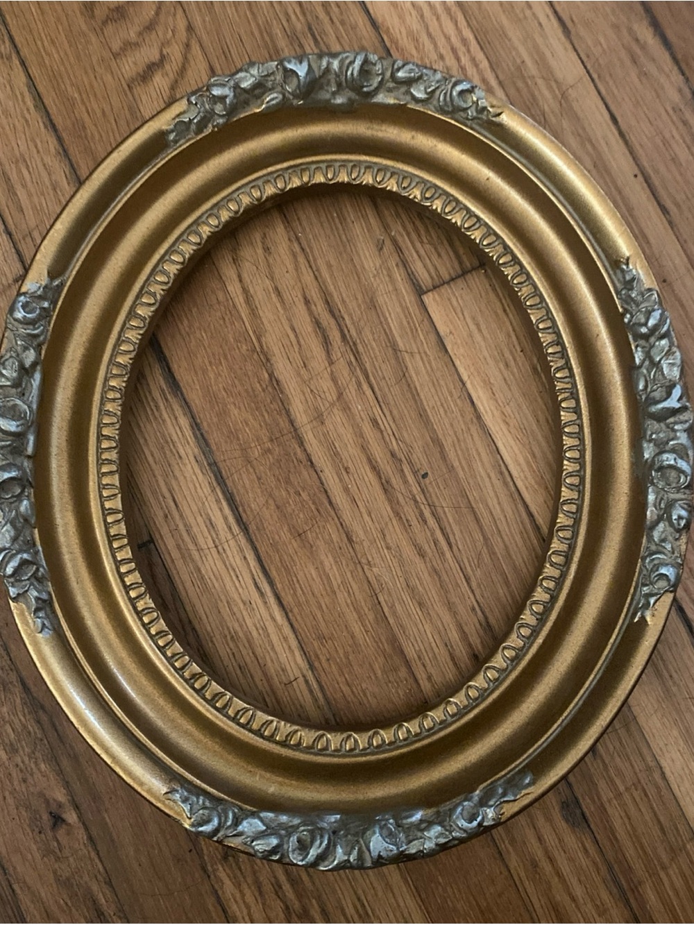 Classic Gold Oval Picture Frame with Silver Floral Accents